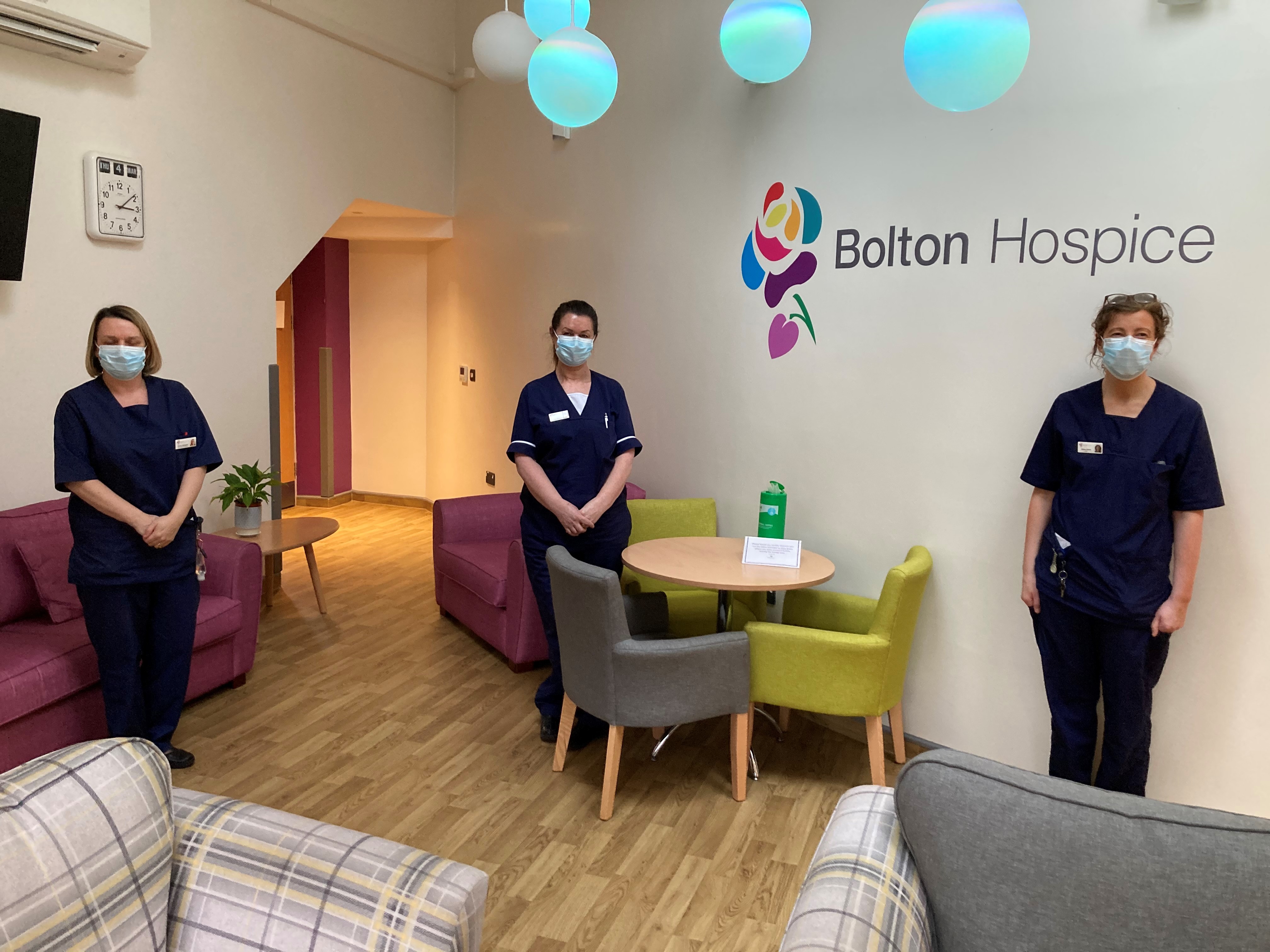 Anglea along with other members of Bolton Hospice staff helped the Bolton COVID-19 vaccination efforts in March 2021, working with colleagues in healthcare across Bolton to support them in vaccinating members of the local community.