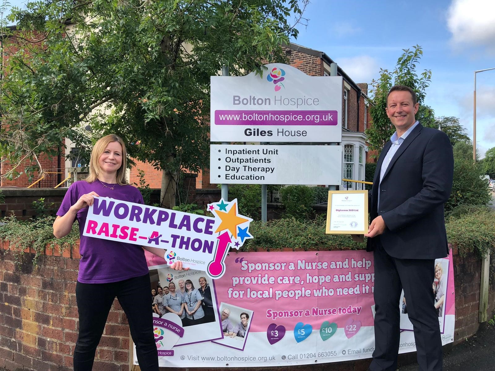 Bolton Hospice Fundraiser Kathryn Willett and Digcomm 360 Managing Director, Mark Pollitt