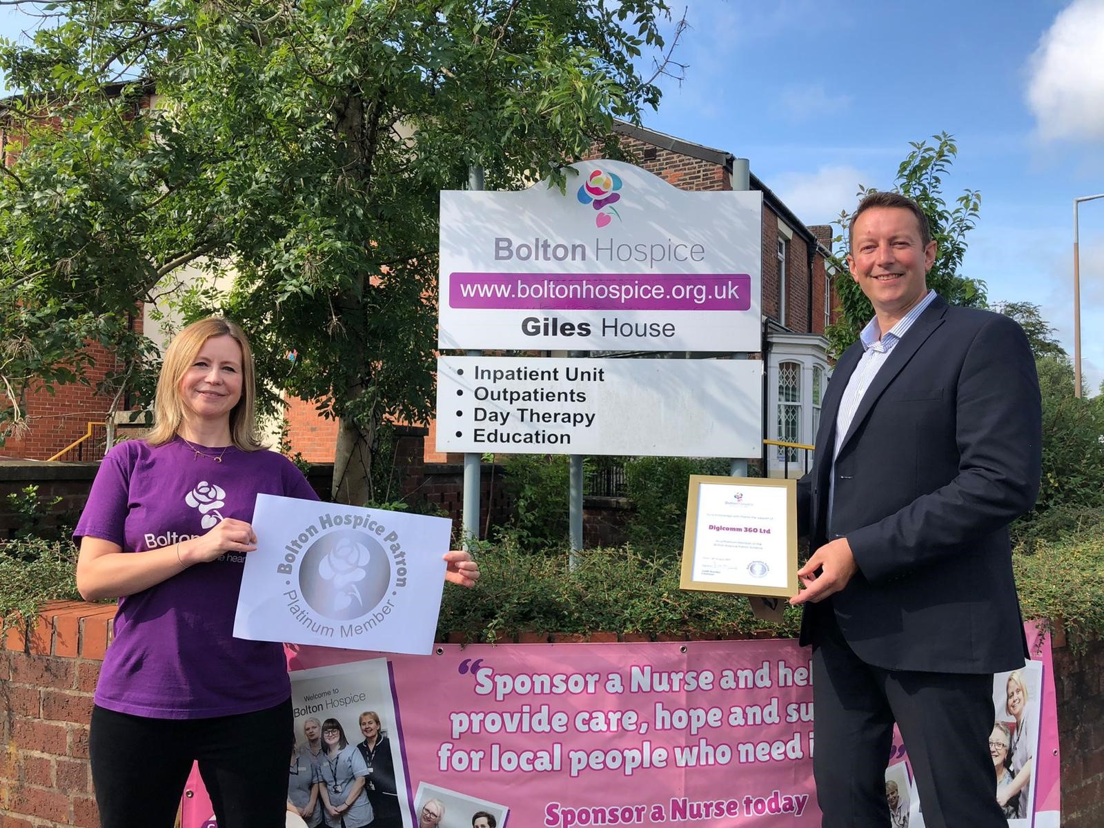 Bolton Hospice Fundraiser, Kathryn Willett with Digicomm 360 Managing Director, Mark Pollitt