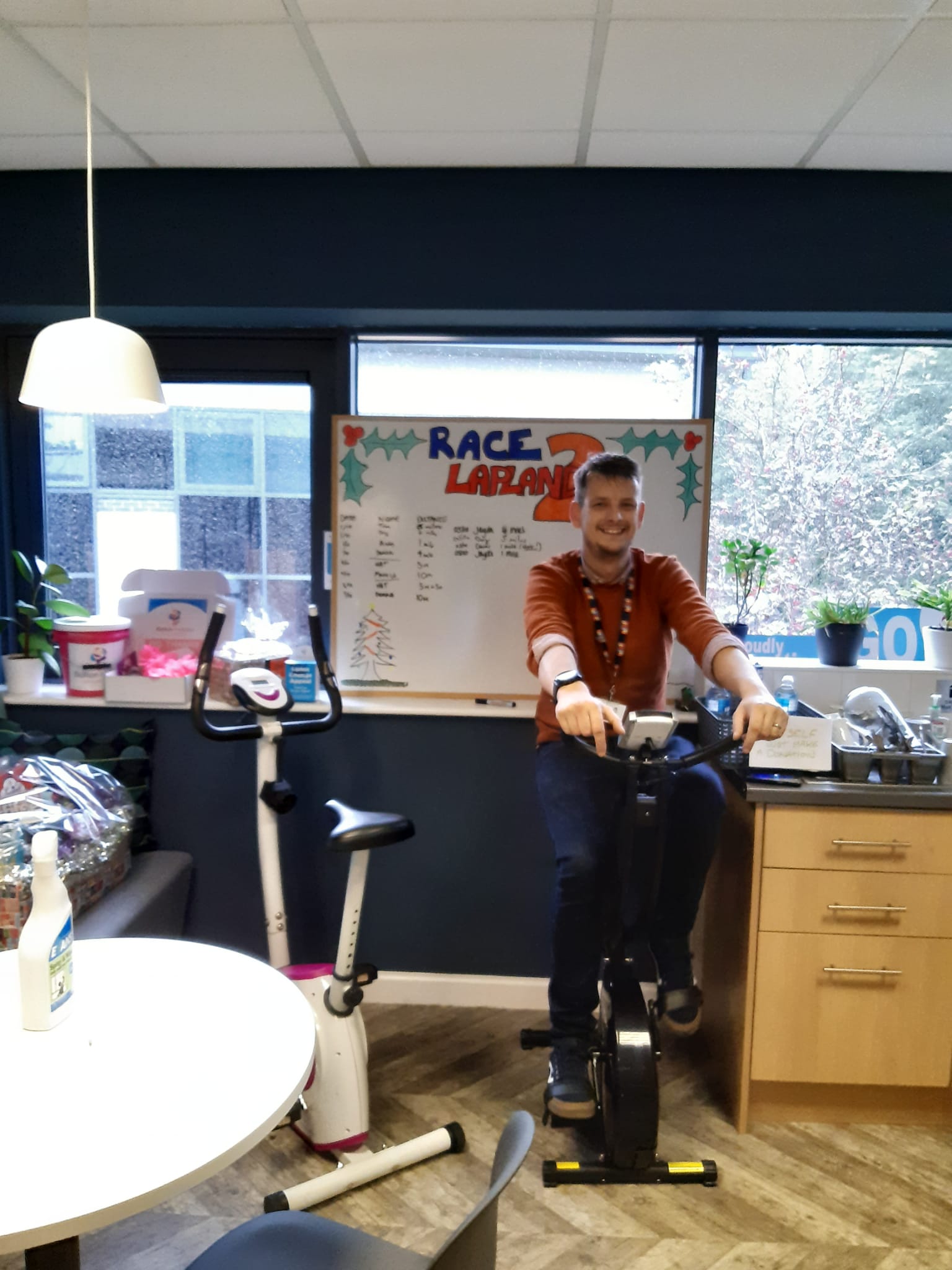 Tom from SwY on the exercise bike