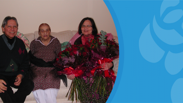 Fatima on her 90th birthday with her daughter and son-in-law