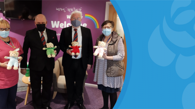 Freemasons donating teddies to Bolton Hospice team